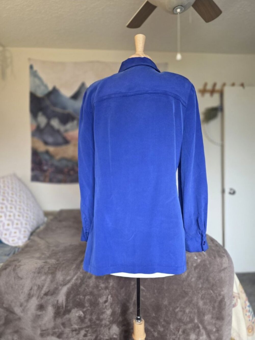 Josephine Chaus 100% Silk Blue Button Front Blouse Women's 12 Long Sleeve Top - Picture 5 of 14
